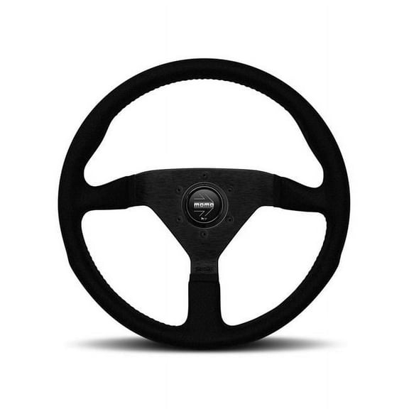 MOMO MCL35AL1B 350 mm Montecarlo Alcantara Steering Wheel - Black, Black Stitch & Black Spokes