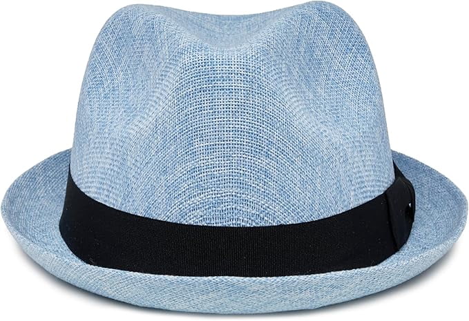 Funky Junque Lightweight Porkpie Fedora Sun Hat - Light Blue (Small/Medium)