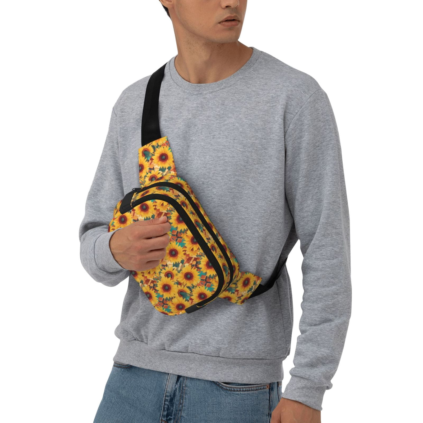 Picia Colorful Bohemian Sunflower Print Square Double-Layer Waist Bag Mini Adjustable Waist Belt Bag Exercise Running Travel Hiking