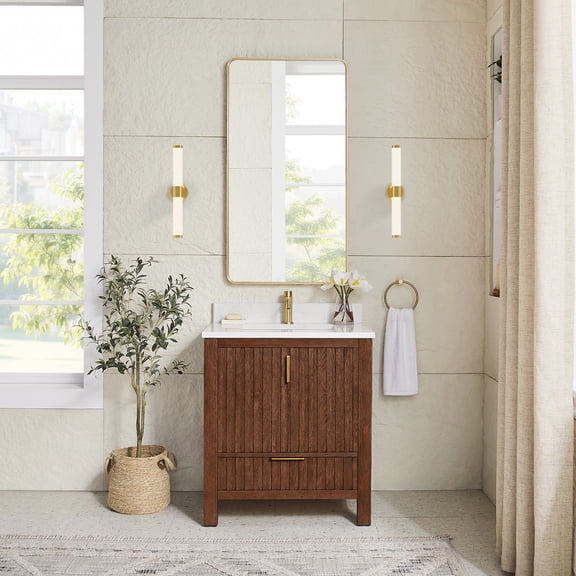 Shenzhen 30" Single Bath Vanity in Aged Dark Brown Oak with Composite Stone Top