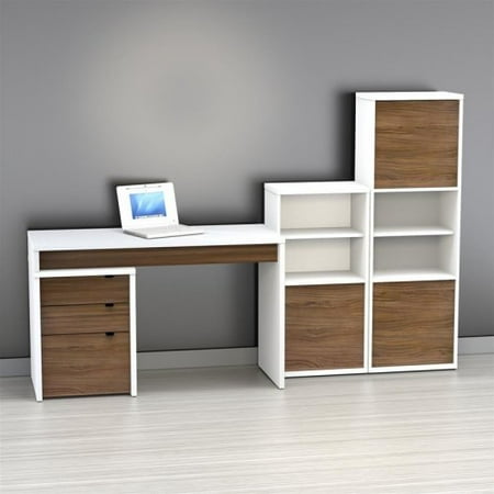 Nexera Liber-T Computer Desk with Bookcase and Filing Cabinet - Large - White and Espresso