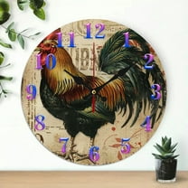 1 pc rooster Theme Wood Wall Clock, 10 inch Wall Clock Great for Living Room, Kitchen, Dorm Decoration and Daily Practical Gift