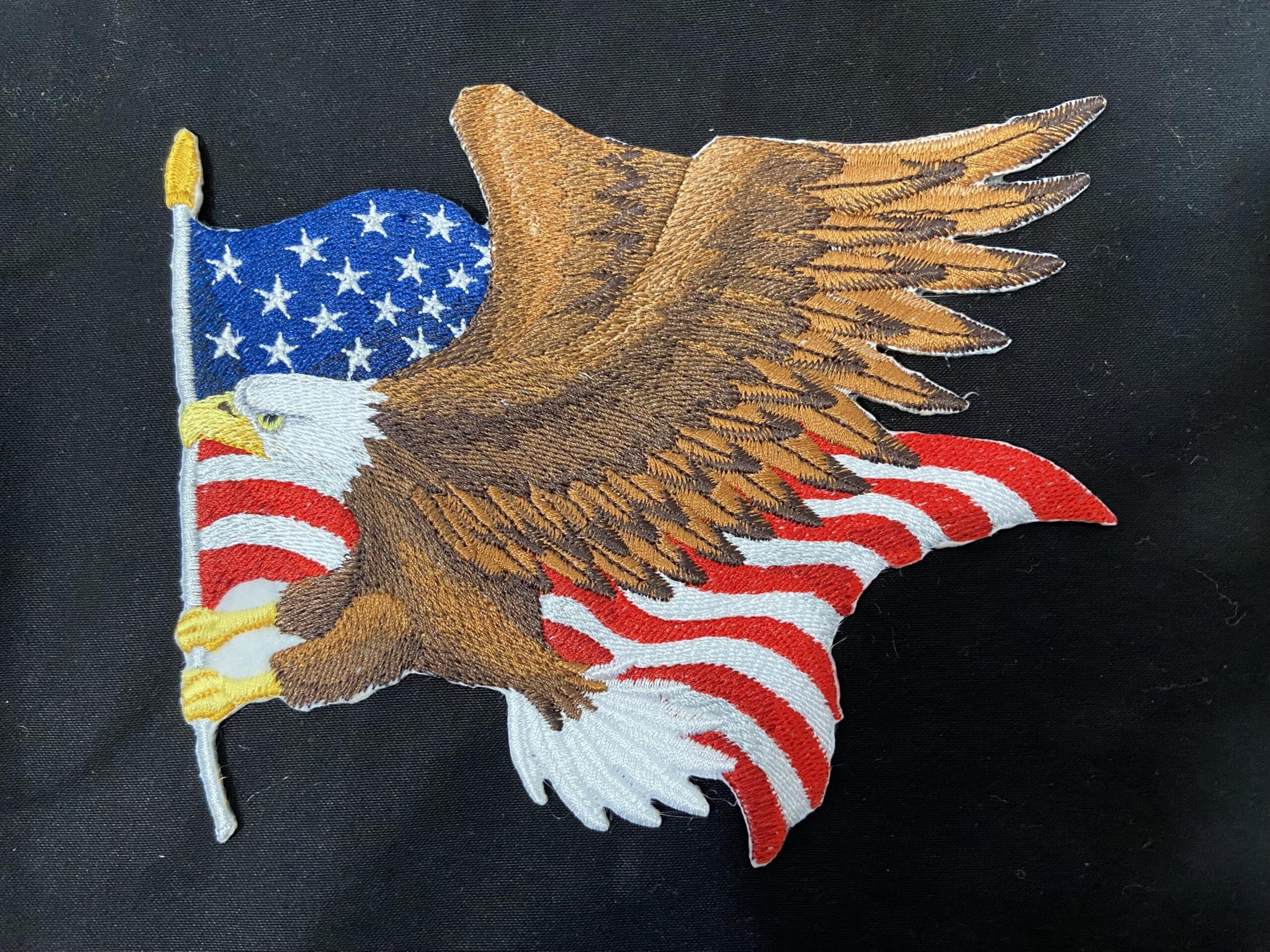 Custom and Unique Patriotic (Flying Eagle and US Flag) Embroidered Iron on/Sew Patch (7" x 7.8")