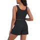 thumbnail image 3 of Conjuntos de 2 piezas para mujer ATHLECHIC, tops cortos de punto acanalado y pantalones cortos con bolsillo en negro, 3 of 5