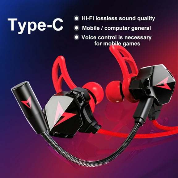 G5 Type-C In-Ear Wired Earphone No Delay Gaming Headset with Microphone,Black Red