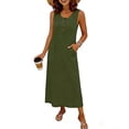 thumbnail image 5 of Maqroz Summer Dresses for Women Sleeveless Tank Maxi Dress Loose Fit Comfortable Cotton Linen Summer Sundresses Beach Vacation Holiday Outdoor Outfits Army Green M, 5 of 5
