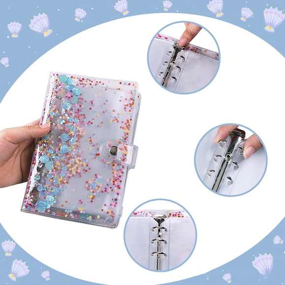 Carpeta de sobres de tamaño A6 con presupuesto, carpeta de planificación de presupuesto con cubierta de lentejuelas transparentes, 8 bolsillos con cremallera, bolsa para tarjetas, bolsillo doble y et