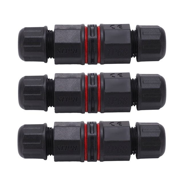 DEWIN 3 uds Conector de Cable Impermeable 3 Pines Recto a través IP68 Conector Impermeable para Fuentes de Luces LED para Exteriores