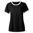 thumbnail image 6 of Kagetolytai Womens Tops Women's Summer Casual Round Neck White Contrast Short Sleeve Summer Tops for Women 2024 Black 3X, 6 of 6