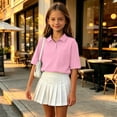 thumbnail image 7 of Girls Collared School Uniform Polo Shirts Kid Short Sleeve Pique Polo Shirt Pink,5-6 Years, 7 of 7
