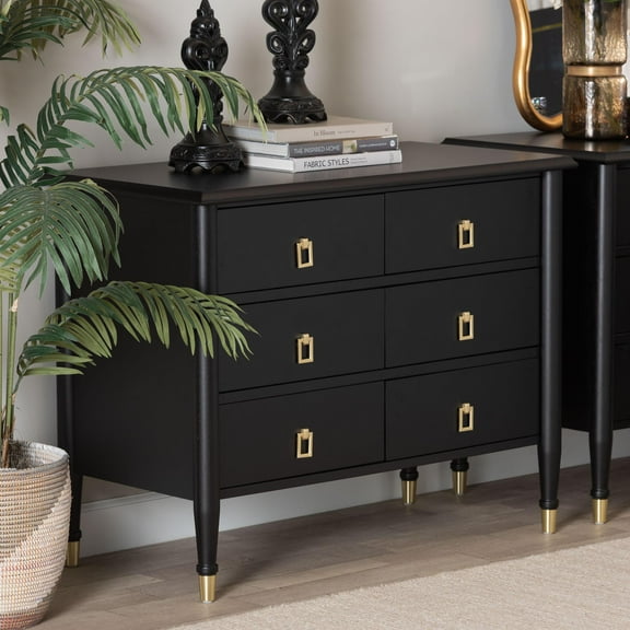 Baxton Studio Tamra Art-Deco Chest, 6-Drawer, Black