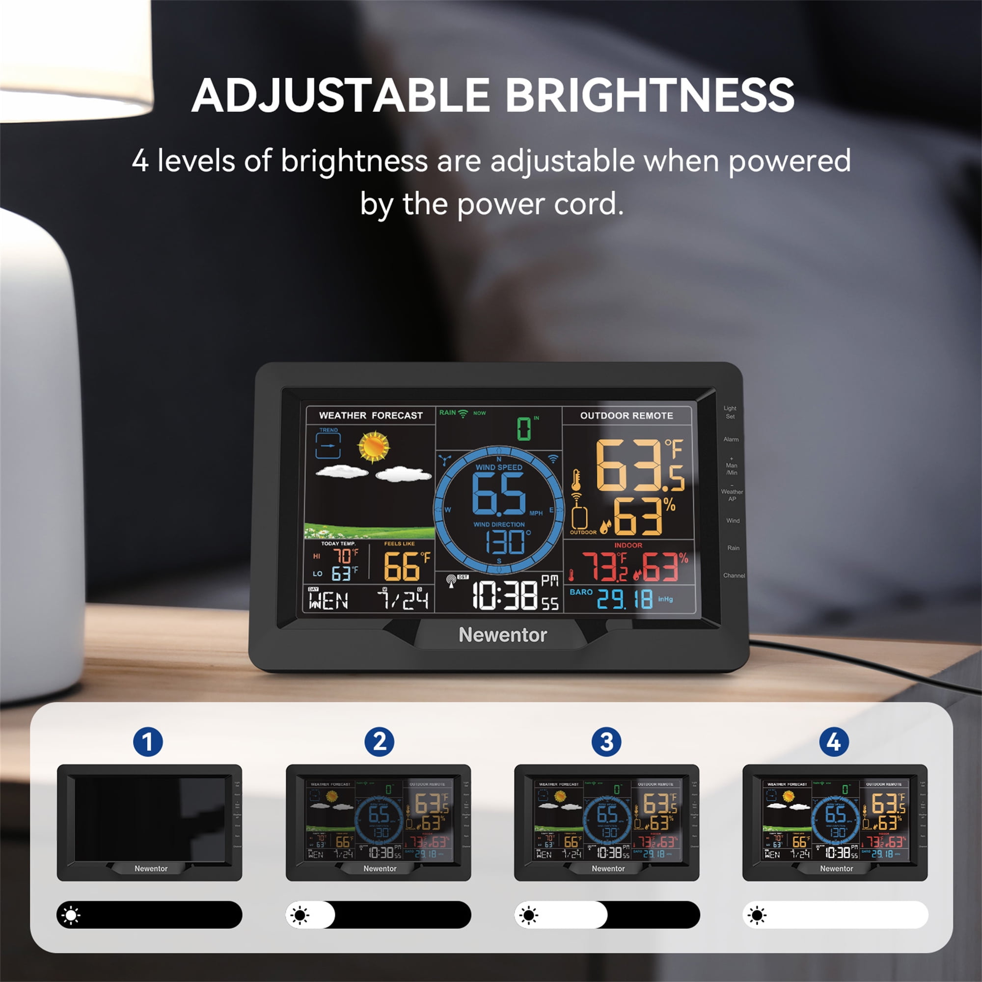 Newentor Weather Station with Solar Powered Outdoor Sensor, 6-in-1 Weather Station with Color Display for Temperature Humidity, Rain Gauge, Wind Speed, Weather Forecast (No Wifi)