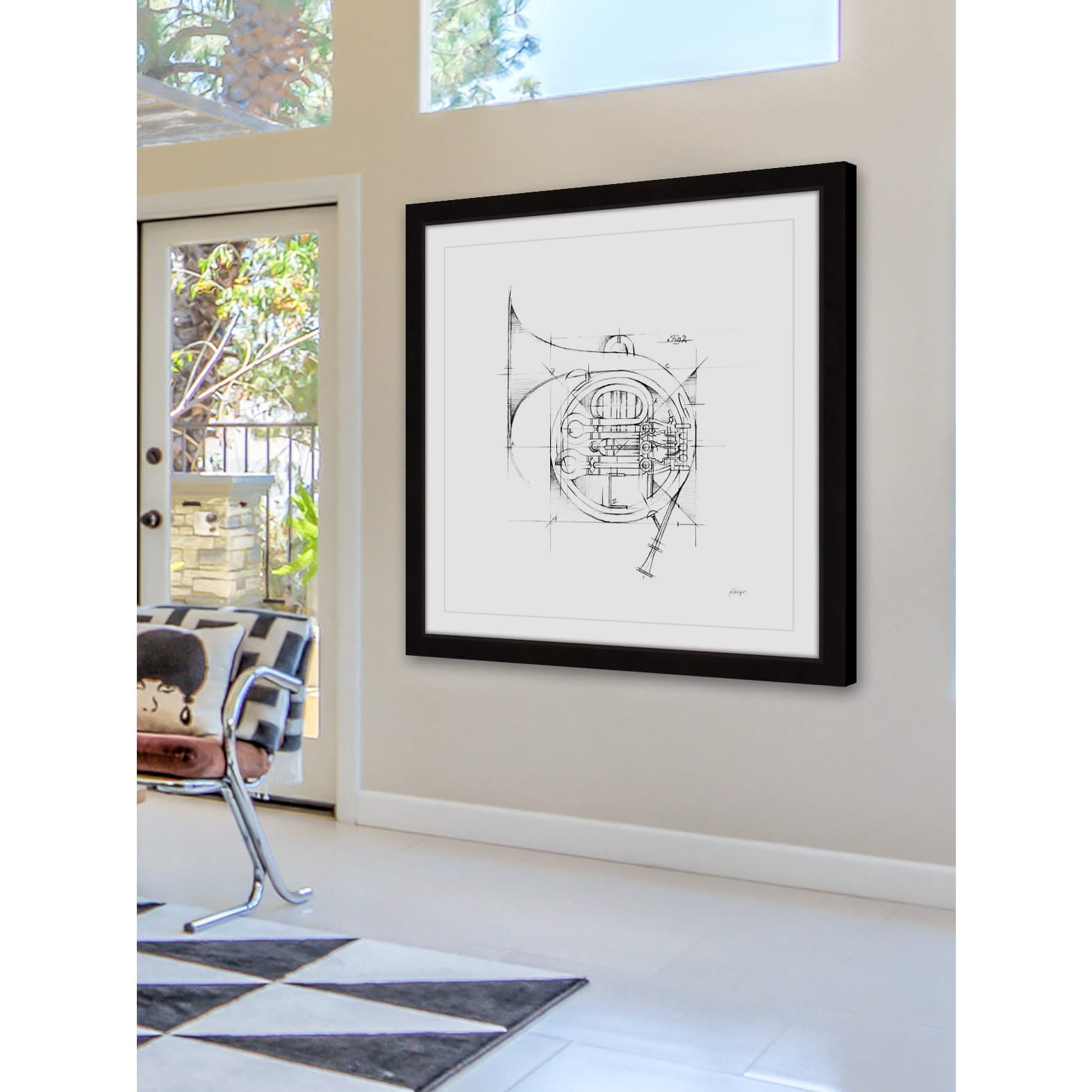 "French Horn Sketch" Framed Painting Print