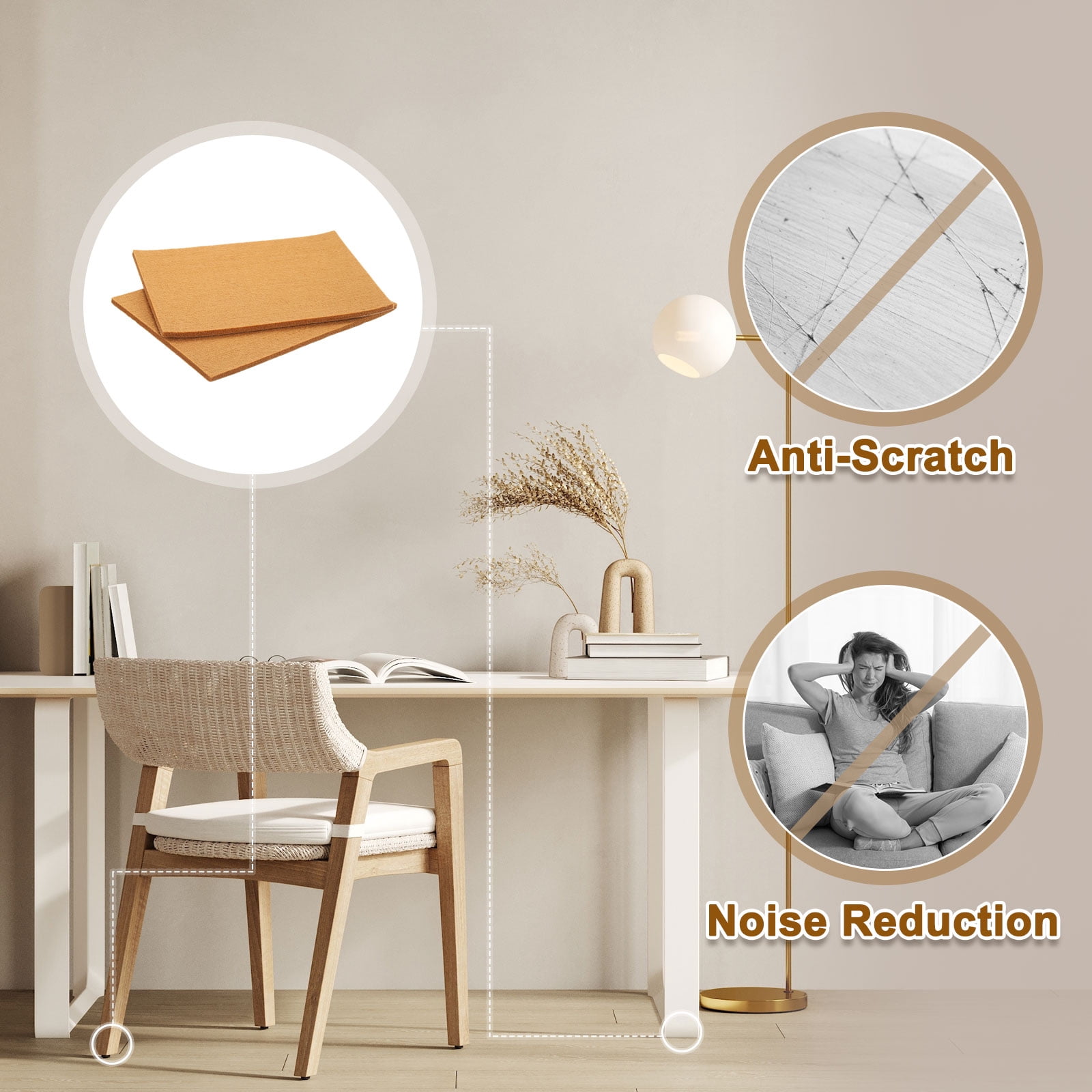Felt Furniture Pads, 24Pack 5.91" x 7.87" Adhesive Backed Non-slip Anti-scratch Chair Leg Protectors for Protecting Hardwood Floor, Light Brown