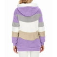 thumbnail image 3 of Womens Winter Fuzzy Fleece Jacket Hooded Color Block Patchwork Cardigan Coats Outerwear with Pockets Purple XL, 3 of 9