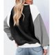 thumbnail image 4 of Sudadera de lana difusa con cuello redondo para mujer, informal, de moda, con manga larga abombada, color block, color negro, M, 4 of 6