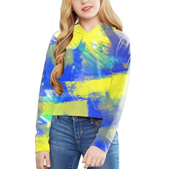 Aayomet Kids Crop Tops Girls Striped Long Sleeve Fashion Hoodies Pullover Sweatshirts (Yellow, 8-9 Years)