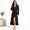 Black-Small, variant on Womens Robe Fleece Ruffle Warm Long Bathrobe