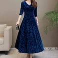 thumbnail image 4 of Dyfzdhu Formal Dresses for Women Plus Size Elegant Floral Print V Neck Long Sleeve Pleuche Velvet Maxi Dress Wedding Guest Party Blue, 4 of 6