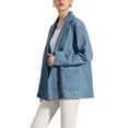 thumbnail image 4 of INSPIRE CHIC Women's Denim Jacket Notched Lapel Long Sleeve Button Up Pockets Work Office Denim Blazer S Blue, 4 of 6