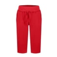 thumbnail image 6 of Tianiyouqing Women Capri Pants Wide Leg Drawstring Elastic Waist Maternity Gaucho Pants High Waisted Pull on Trendy Crop Trousers with Pockets Red L, 6 of 9
