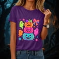 thumbnail image 2 of mgoYE Halloween Shirts for Women Graphic Tees Women's Halloween Print Crew Neck T-Shirt, Funny T-shirts Woman Shirts(Purple,L), 2 of 9