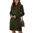 thumbnail image 3 of Autumn Winter Long Sleeve Pocket Shirt Dress for Women Casual Solid Color Pullover Sweatshirt Ladies Stylish Crew Neck Long Tunic Blouse Dress, 3 of 5