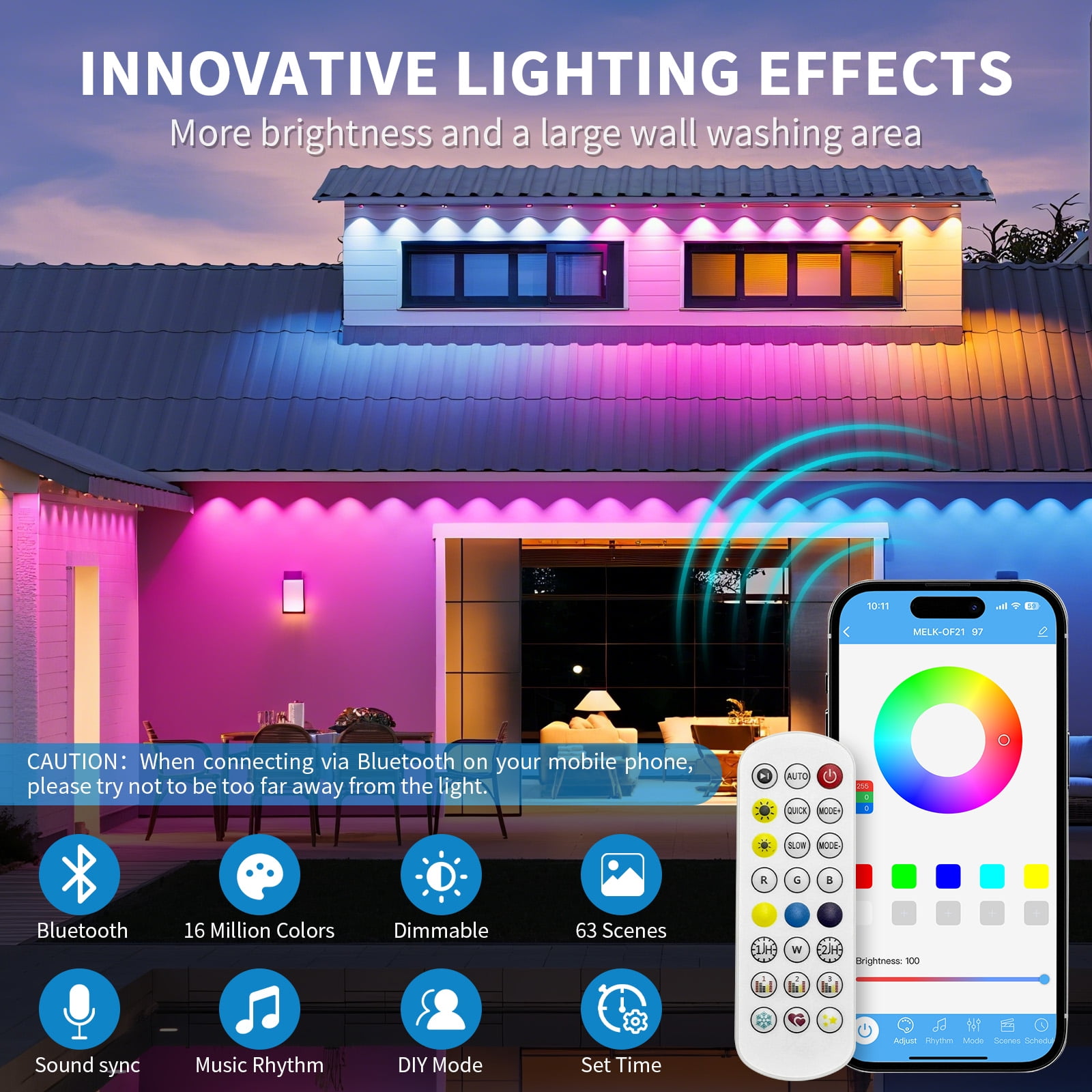 Permanent Outdoor Lights for House, 50ft RGB+IC Smart Outdoor Decor, 50 Scene Modes, App/Remote Control, IP68 Waterproof, for Christmas, Holiday, Daily & Pool Party Decor, House Roof Lighting