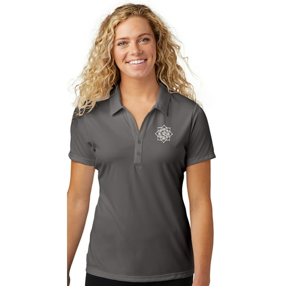 Womens White Lotus OM Aum Om Patch Yoga Polo Shirt, Extra-Small Iron Grey