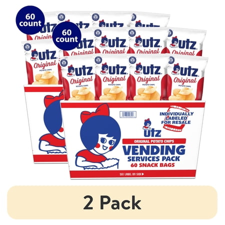 (2 pack) Utz Original Chip Snack Pack, Multipack, Gluten-Free, Potato Chips, 1 oz, 60 Count