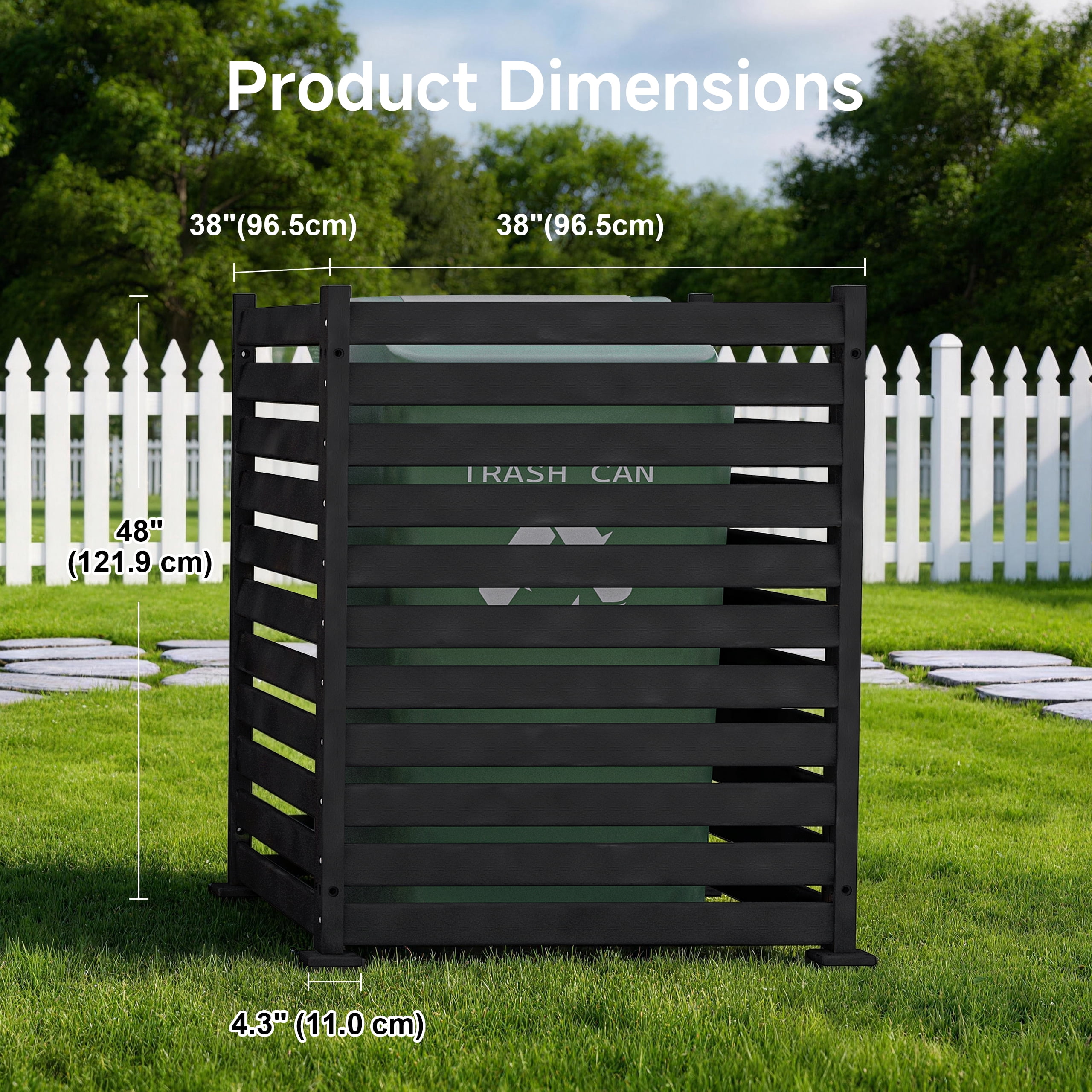 HDPE Outdoor Privacy Screen Fence Panel, 38"W x 48"H (2 Panels) AC Unit & Trash Can Enclosure, Weather-Resistant Privacy Wall with Ground Stakes & Base Plates