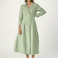 thumbnail image 4 of WTOBBY Ladies' Loose Comfortable Casual Fashionable Cotton Linen Shirt Tie Buckle Long Sleeve Dress Adjustable Waist with Buckle Detail for Custom Fit Breathable Fabric for All-Day Wear,Mint Green S, 4 of 4