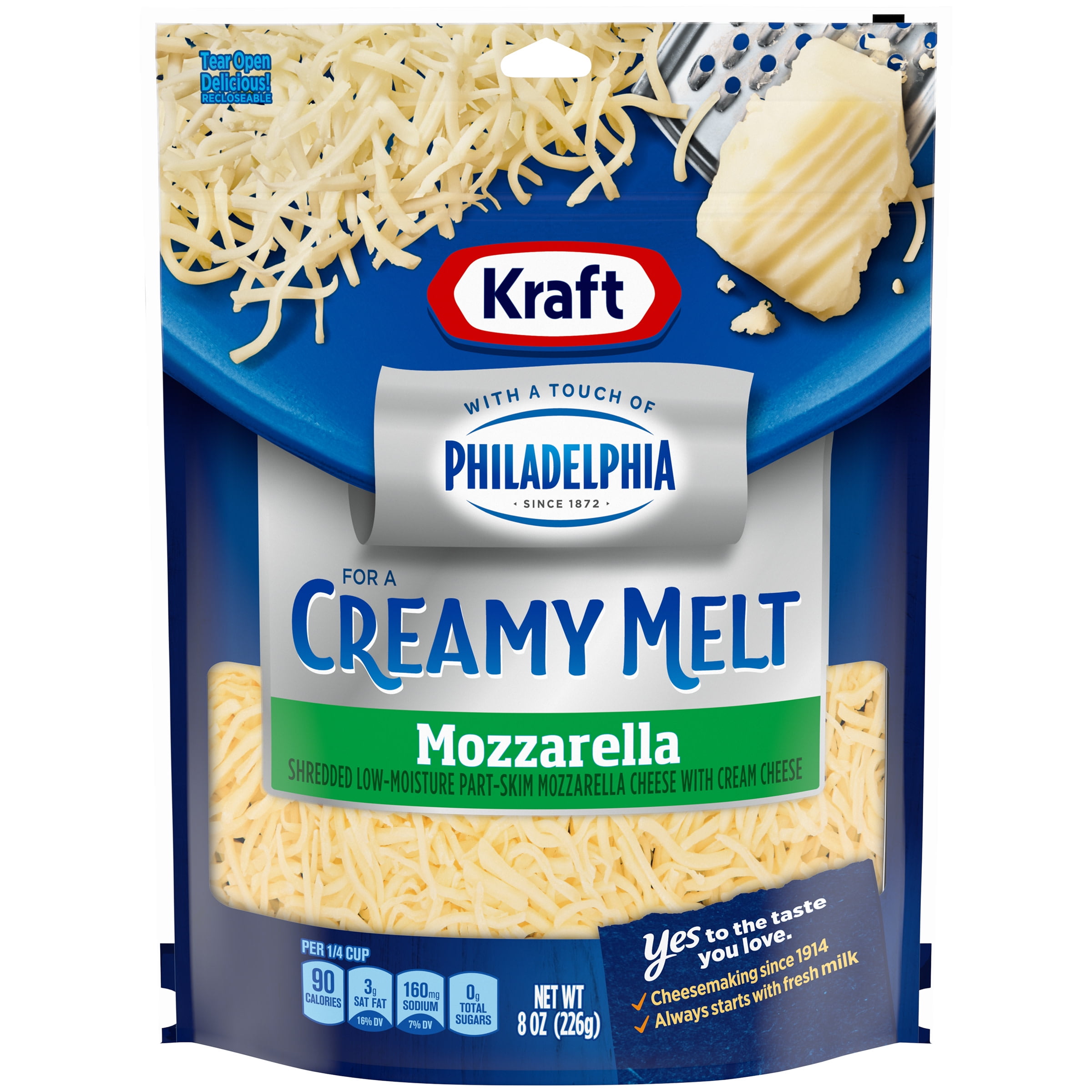 Kraft Mozzarella Shredded Cheese with a Touch of Philadelphia for a Creamy Melt, 8 oz Bag
