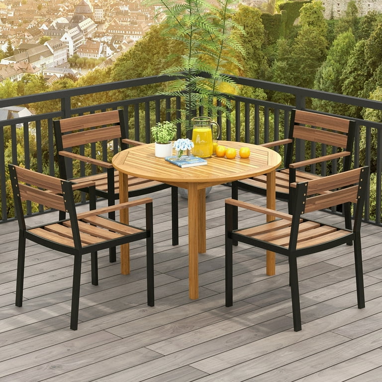 Costway 4-Person Acacia Wood Round Patio Dining Table for Deck
