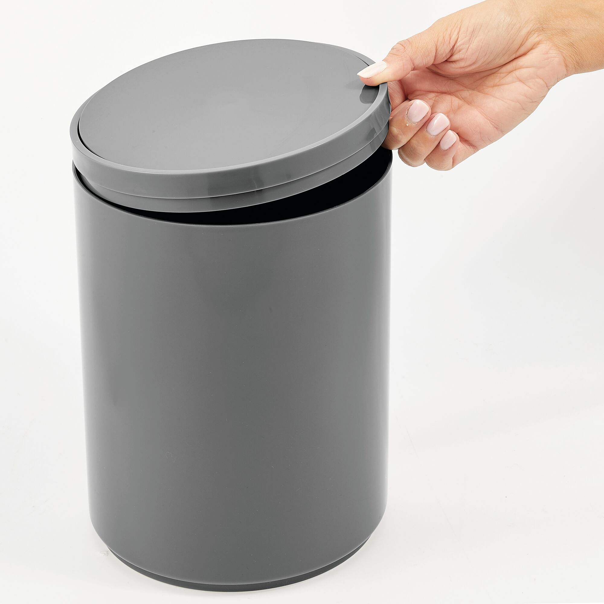 mDesign Plastic Small Round 1.7 Gallon Trash Can with Swing Lid - Charcoal Gray