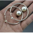 thumbnail image 2 of Clip on 2" silver textured hoop earrings with center pearl, 2 of 4