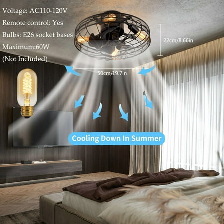 

DENEST Metal Caged Chandelier Ceiling Fan Light 3 Speed Timing Mode with Remote Control Fan Lamp