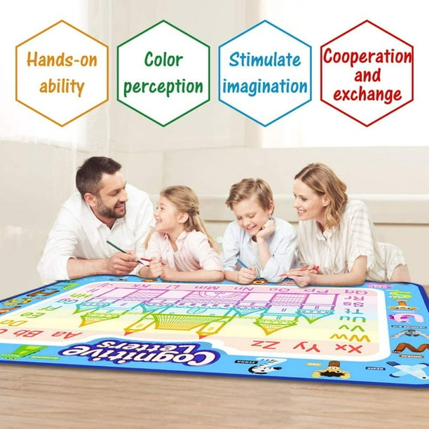 Aqua Magic Doodle Mat, 100 x 80 cm Water Doodle Mat Gift, Children's Large  Magic Painting Mat with Water Book, Magic Pens, Stamp Set, Toy from 2 3 4 5  Years Girls Boys Gift