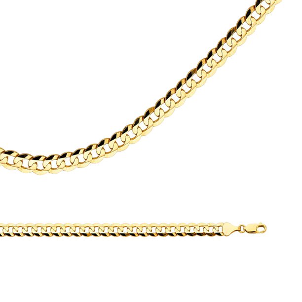 Cuban Chain Solid 14k Yellow Gold Necklace Concave Curb Wide Links
