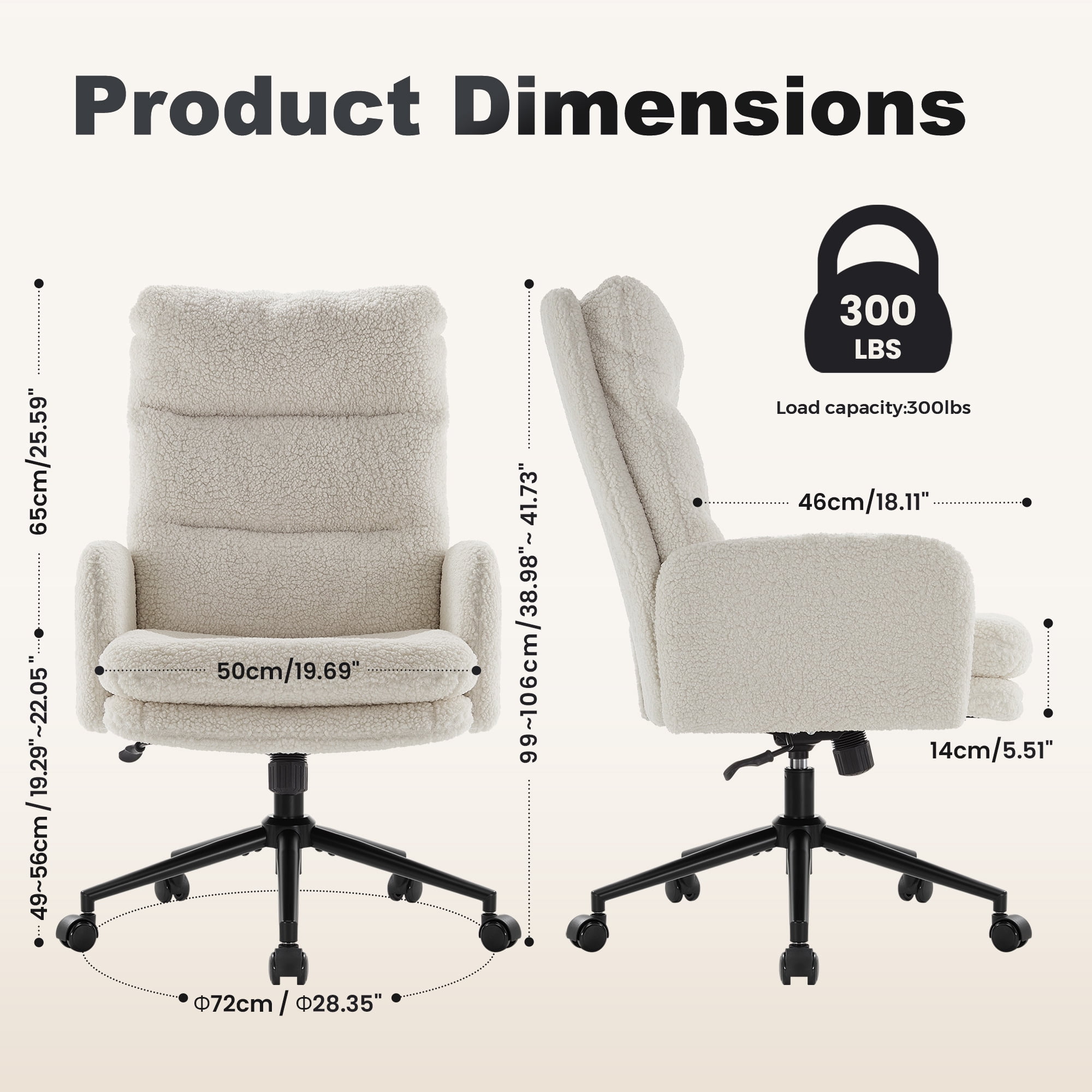 Upholstered Desk Chair with Armrests - Height Adjustable, Swivel, Ergonomic Office Chair with Wheels for Home  Computer