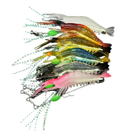ROZYARD 7 Pcs Artificial Lures Silicone Shrimp Fishing Lures Swimbait Luminous Simulation Soft Shrimp Baits Fishing Tackle
