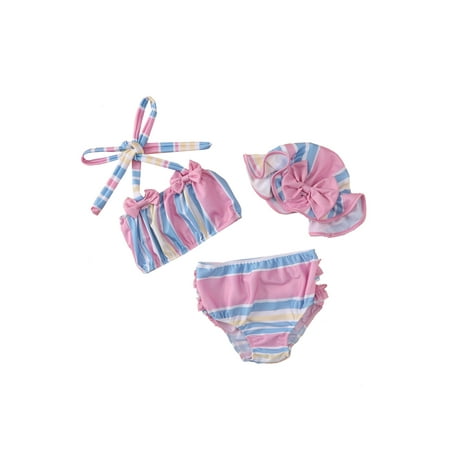 

ZIYIXIN Toddler Infant Baby Girl Swimsuit Watermelon/Pineapple/Dots Bathing Suit 3 Piece Bikini Set Swimwear Beachwear Pink 6-12 Months