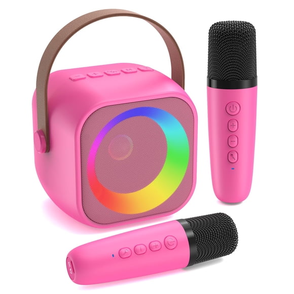 Máquina de Karaoke Jeefu para Niños con 2 Micrófonos y Luces LED Rosa