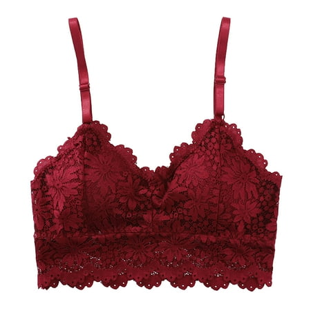 

Womens Bra Longline Padded Bralette Wireless Cami Crop Tops Floral Lace Camisole Scallop Trim Underwear Sleepwear