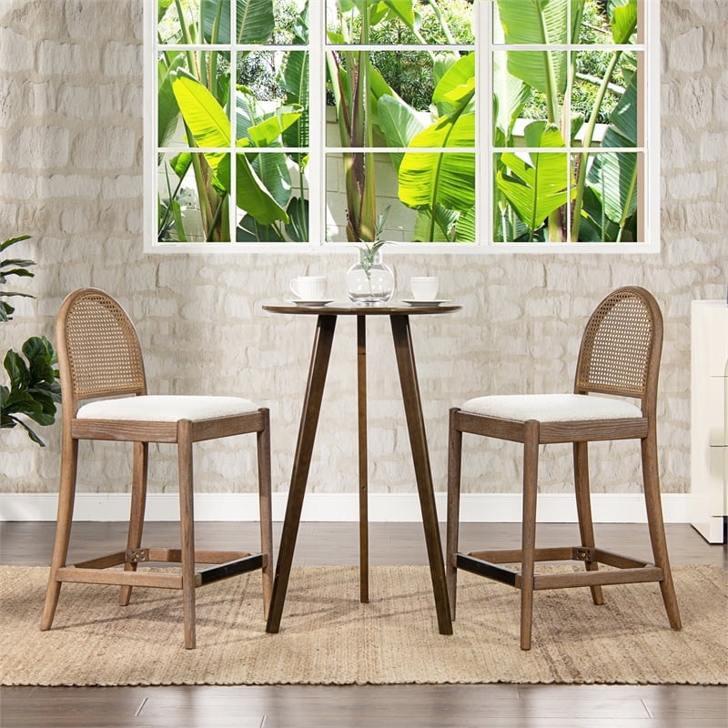 Panama Curved Back Cane Rattan Counter Stool Set of Ivory