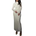 thumbnail image 1 of Diconna Women's Spring Autumn Long Dress Solid Color Long Sleeve Half High Neck Ruched Tie Up Dress, 1 of 5