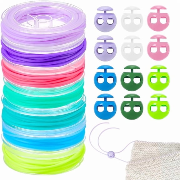 7 Rolls 38 Yards 7 Colors 2mm Hollow Rubber Tube Cord with 12 Pcs Stitch Stopper Set Knitting Stitches Holder Tip Covers Crochet Supplies