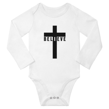 

I Believe Jesus Cross God Funny Baby Long Sleeve Boys Girl Bodysuit (White 18-24M)