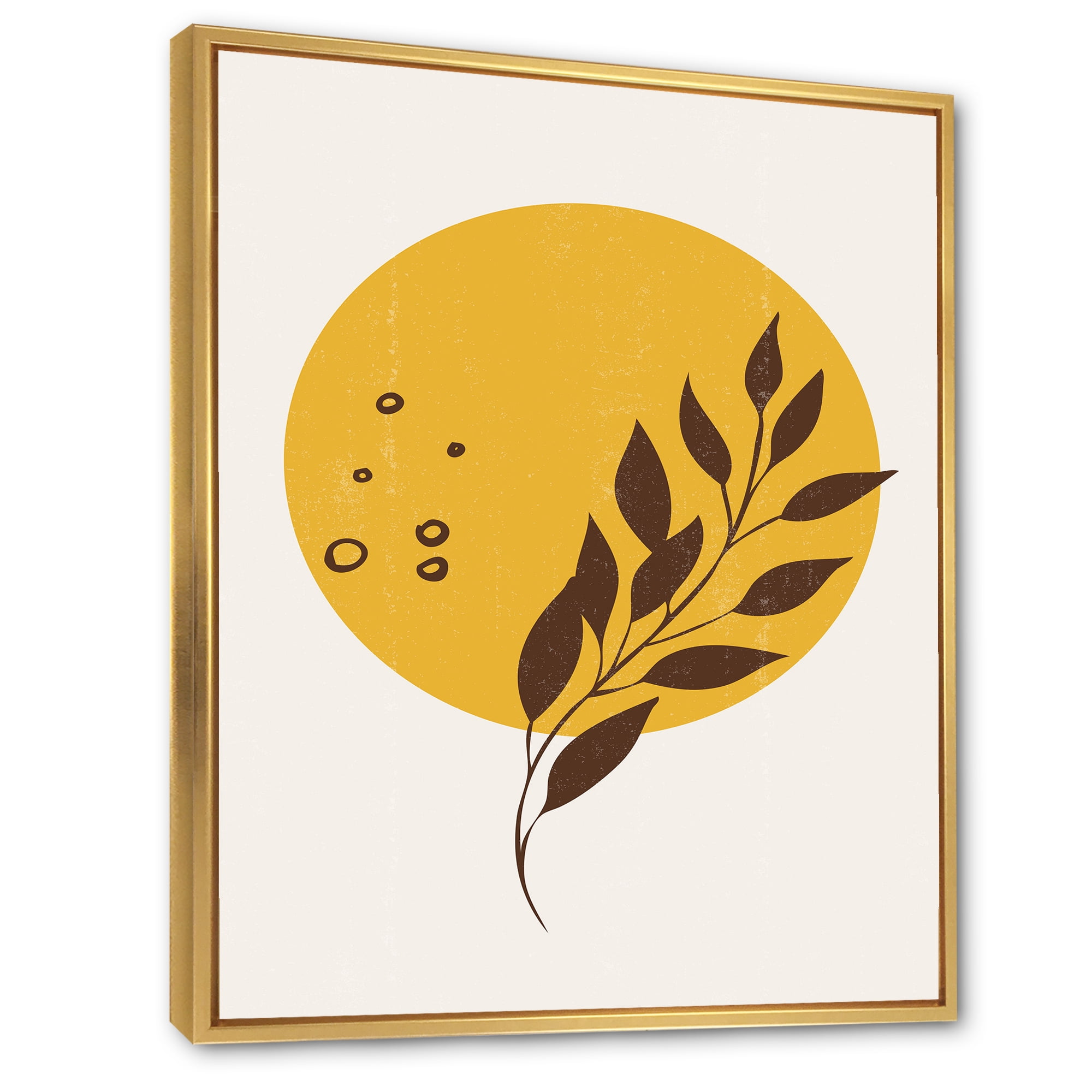 Designart 'Abstract Moon and Yellow Sun With Tropical Leaf II' Modern Framed Canvas Wall Art Print