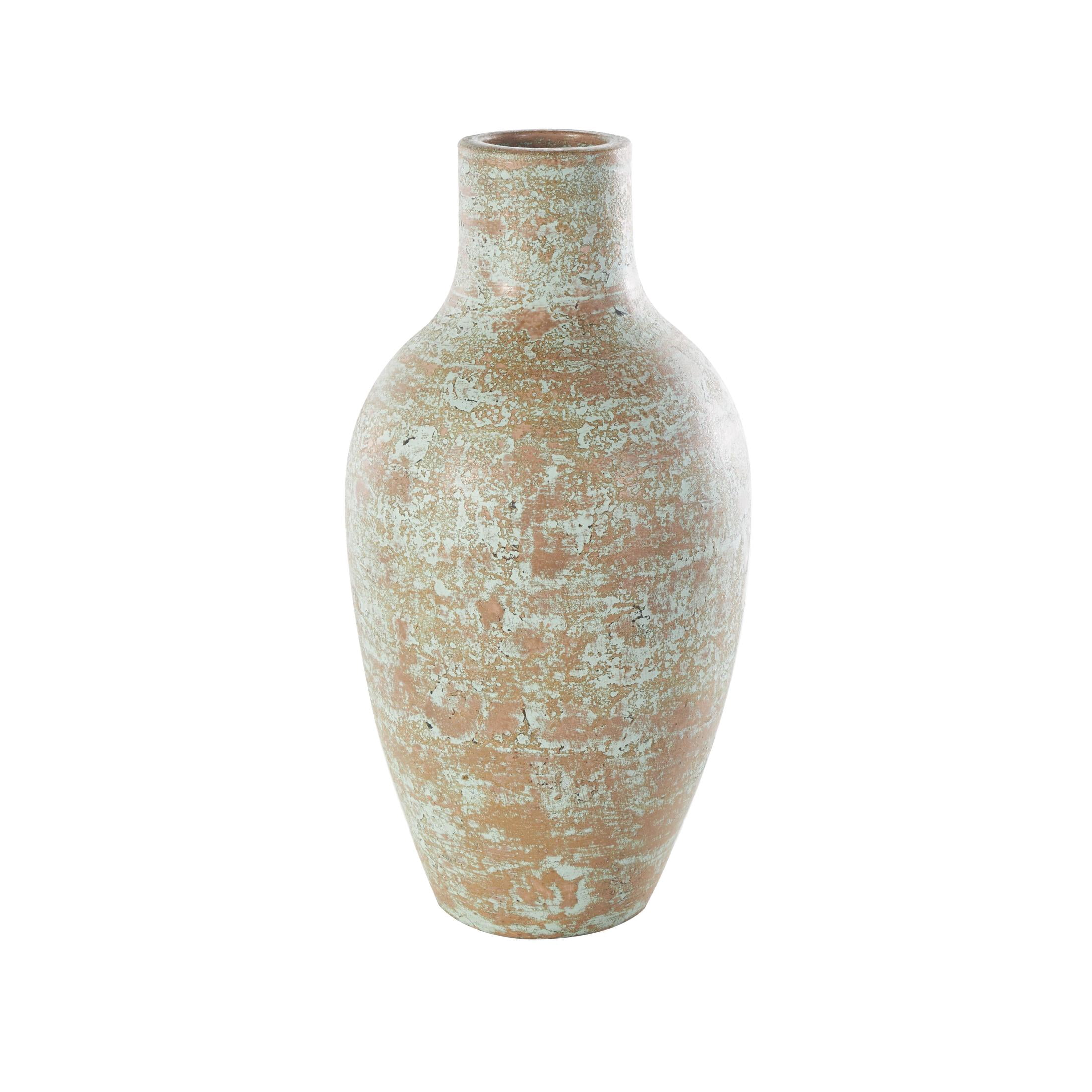 DecMode 20" Antique Style Textured Patina Brown Ceramic Vase